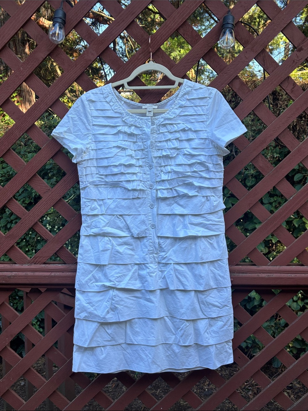 J. Crew White Ruffle Button-Front Mini Dress